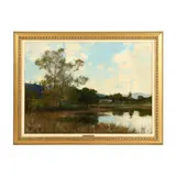 Landscape by Alfred East, Oil on canvas, sold Mar 2023