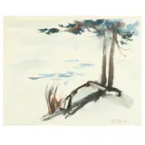 Tree on a Hill by D. Martin, Watercolor on, sold Mar 2023