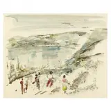 Figures Golfing Near a Cove by Alfred Birdsey, Ink and watercolor on paper, sold Mar 2023