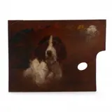 Portrait of a Spaniel by Georges Henri Fauvel, Oil on mahogany artist's palette, sold Mar 2023