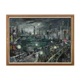 Thames at Night by Alan Caiger-Smith, Oil on canvas, sold Mar 2023