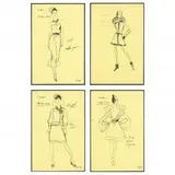 Four Framed Fashion Illustrations by Pierre Cardin, Lithographs printed in black on yellow paper, sold Mar 2023