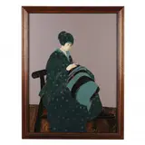 Woman Knitting by Stephen White, Oil on panel, sold Mar 2023