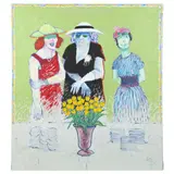 The Officers of the Guild at the Annual Members Coffee (Mildred Towncar, Treasurer; Blanche Pierpoint Harriman, President; and Wilma “KiKi” Monroe, Secretary) by Ted Potter, Oil on canvas, sold Mar 2023