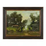Figure at Burn Pile by Dennis Sheehan, Oil on canvas, sold Mar 2023