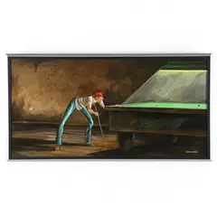 Pool Hall Sharpie by Ernie Barnes, Acrylic on canvas, sold Mar 2023