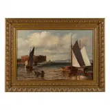 New York Harbor, Castle Williams on Governor's Island by Granville Perkins, Oil on canvas, sold Mar 2023