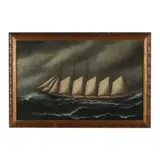 Portrait of the Five Masted Schooner, Nathaniel T. Palmer by Solon Badger, Oil on canvas (lined), sold Mar 2023
