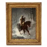 Austrian Officer in a Snowstorm by Christian Adolph Schreyer, Oil on panel, sold Mar 2023