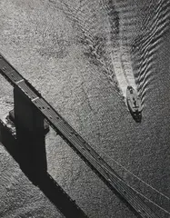 San Francisco Bay Bridge Pier and Ferry Boat from the Air by Ansel Adams, 1954, Gelatin silver print, printed 1952-1962, sold Oct 2026