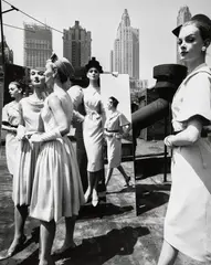 Nena, Isabella, Evelyn + NY roofs (Vogue) by William Klein, 1959, Gelatin silver print, printed later, sold Oct 2026