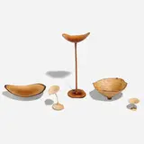 Collection of three works by Del Stubbs, 1986, almond wood, manzanita, madrone, sold Jan 2026
