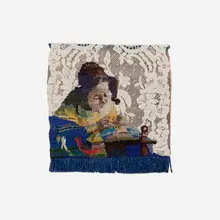 Vermeer Lacemaker by Ed Bing Lee, 2001, knotted fiber and lace in artist-made Plexiglas case, sold Jan 2026