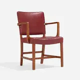 Armchair by Jacob Kjær, c. 1960, mahogany, leather, sold Aug 2022