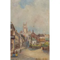 Street Scene by Bertha Stringer Lee, oil on board, sold Jun 2025