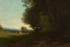 Untitled (Landscape with Lake) by Carl Jonnevold, oil on canvas, sold Jun 2025