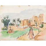 Untitled (Egyptian Village) by Ragheb Ayad, 1956, watercolor, sold Jun 2025