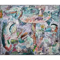 Big Salmon by Alden Mason, 1986, acrylic on canvas, sold Jun 2025