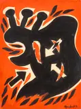 Untitled (Abstract Figural Composition on Red Ground) by Walter Gaudnek, 1971, Oil on Canvas, sold Aug 2026