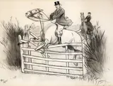 Left behind' and 'Take off too early' signed 9.25 x 12.25in by Cecil Aldin, ink and pencil, sold Mar 2020