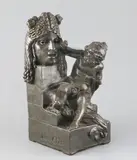 A bronzed terracotta group of putto beside a classical mask by Joseph Gustave Chéret, sculpture, sold Mar 2020