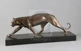 A French Art Deco bronze model of a panther, on black marble plinth, W.20in by Irénée Rochard, bronze, sold Mar 2020