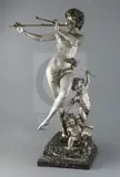 A French silvered bronze group of a bacchanalian pipe player and two putti by Affortunato Gory, bronze, sold Mar 2020