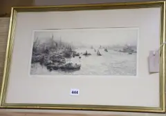 Shipping on the Thames by William Lionel Wyllie, etching, sold Mar 2020