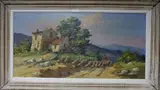French Provence country scene of sheep by Fortune Car, oil on board, sold Mar 2020
