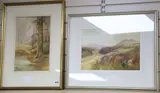Moorland scene, 25 x 35cm and a woodland scene by Hansell by John Shapland, watercolour, sold Mar 2020