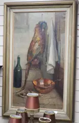 Still life of a pheasant, bottle and copper bowl by Mary Remington, oil on canvas, sold Mar 2020