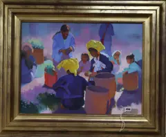 Mine Thouk Market by Thu Ya, oil on canvas, sold Feb 2020