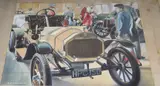 Illustration of a vintage car by Peter J Ashmore, watercolour, offered Feb 2020