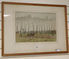 Rural scene with horses ploughing by Martin Hardie, watercolour, sold Feb 2020