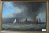 Trows and Cutters in the Channel, 49 x 74cm by Robert Moore, oil on canvas, sold Feb 2020