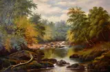 Salmon Pool on the Greta by Henry Hellewell, oil on board, sold Mar 2021
