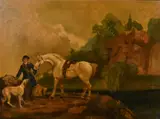 American, a female figure with a horse and dog in a rocky river landscape by Henry Todhunter, oil on canvas, sold Mar 2021