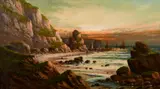 British, a coastal scene with figures and boats by a rocky headland by M.C. Hider, oil on canvas, offered Mar 2021