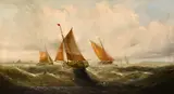 British, Sailboats on choppy seas nearing a port by George Knight, oil on canvas, offered Mar 2021