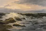 German, a scene of waves breaking over a rocky coastline by Edgar Fryberg, oil on canvas, offered Mar 2021