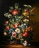 Continental, a still life of mixed flowers in a vase by S. Maffe, oil on canvas, sold Mar 2021
