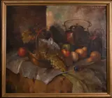 Danish, A still life of mixed fruit and copper on a tabletop by Carl Holger Fischer, oil on canvas, offered Mar 2021