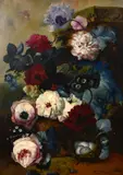 Dutch, A still life of mixed flowers with a butterfly in an outdoor setting by Jan Van Dail, oil on canvas, offered Mar 2021