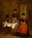 British, A scene of two ladies in an interior by Harry Brooker, oil on canvas, offered Mar 2021