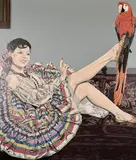Armida and her parrot by Colin McMaster, acrylic on canvas, offered Mar 2021