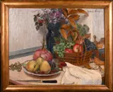 Fruits, Nature Morte by Gaston Andre, oil on canvas, sold Mar 2021