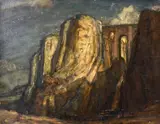 British, a night view of Ronda, Spain, with figures in the valley below by Sydney Dennant Moss, oil on board, offered Mar 2021