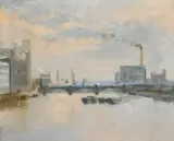 New Zealand/British, A view of the Thames with barges and a bridge by Michael Browne, oil on canvas, offered Mar 2021