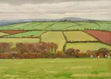 British, A view of farmland with distant hills by Robert Morson Hughes, oil on board, sold Mar 2021