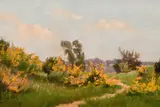 French, A view of a pathway leading through wildflowers by O. Caillot, oil on panel, sold Mar 2021